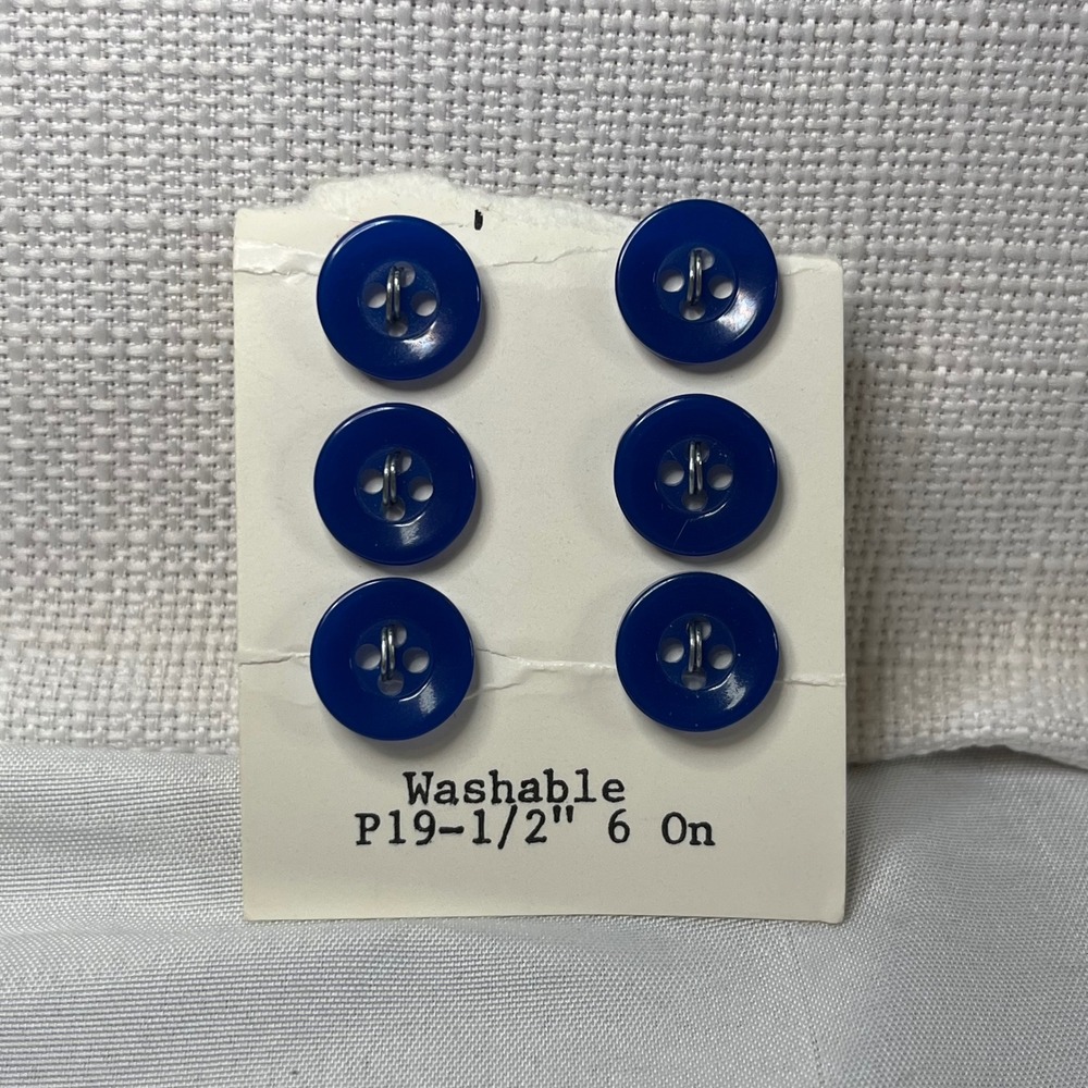Vintage Royal Blue Round Buttons 1/2 Inch 4-Hole Washable Set of 6 P19-1/2